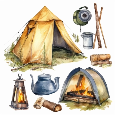 watercolor clipart of camping tent