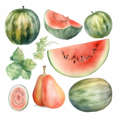 melons clipart set isolated on white, watercolor, - - no photograph