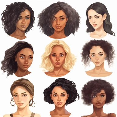 Black woman Clip art Skin tone Hair Facial features Clothing Expression Diversity Respectful Accurate, clipart hd on white background, spaced out ar 3.2