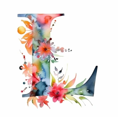 typographical logo letterL serif font with floral watercolor, hand painting, ultra detail, 8k megapixel a careful touch white background for clipart