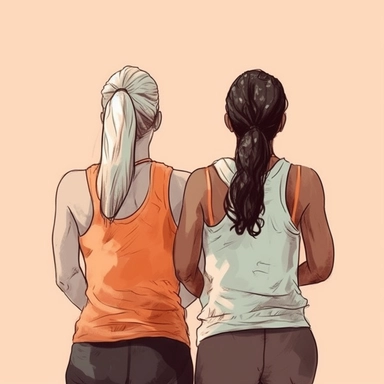 clipart of adult best friends, friends forever, back facing, gym fashion, closeup