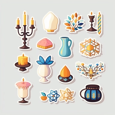 vector sticker design, Hanukkah clipart, white background, flat colors