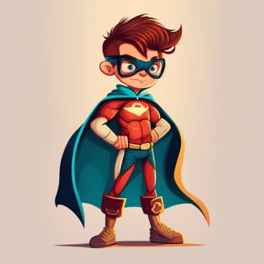 male kid superhero, full body, cartoon, vector, sharp focus, super detailed, illustration, 16:9, v4, q2, 16k, High quality, clipart