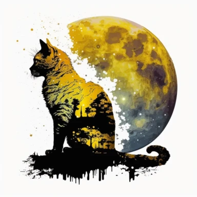 space sky moon night cat yellow painted clipart white backround
