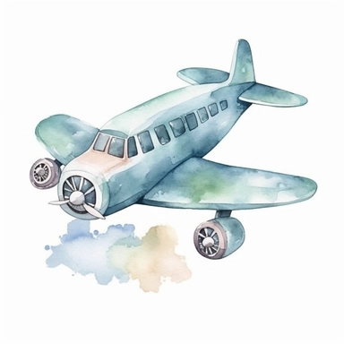 airplane, watercolor, doodle,fable, child book, clip art, transparent background, 300 dpi, nursery illustration, minimalist, vector illustration, optimistic -