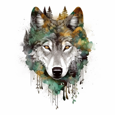 Forest Wolf Head Temporary Sublimation Clipart,Cartoon,hyper realistic, intricate detail, illustration style,high solution,on the white background,