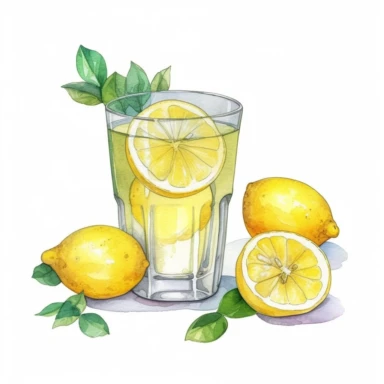 Lemon juice Watercolor Clipart, illustration style, on white background, detailed, hd