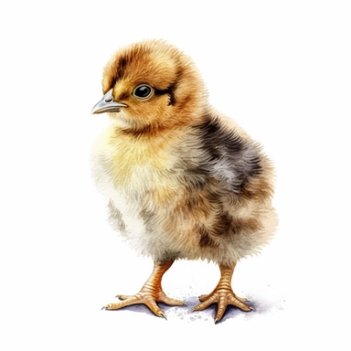 clipart, Watercolour, hand drawn, highly realistic, muted tones, baby chick, side on, beautiful, all white background