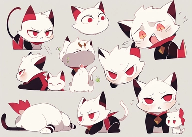 A little cute cat with multiple expressions, angry, proud,happy, laughing,10 asian cartoon characters for you to draw free, in the style of dynamic and exaggerated facial expressions, goblin academia, childs drawing,drawing characters emoji png vector clipart, in the style of light white and black, horror manga, spontaneous gestures, frank quitely, flickr, liam wong