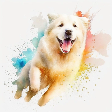 watercolor and pencil dog very handsome, dog, full body playing and smiling, and having fun on the white background Clipart Sublimation, a full body of a beautiful dog, having fun, enjoying his time with the ultimate details a _ _ 750 __14 : 10 _ _ v5