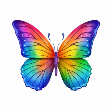 2D Clipart, Cute rainbow butterfly, no shadow