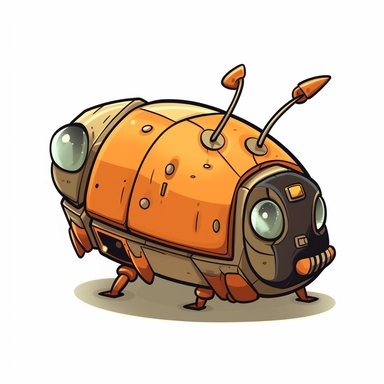 a funny small spaceship inspired in a fat cockroach for a 2d cartoon show in 2d clipart style