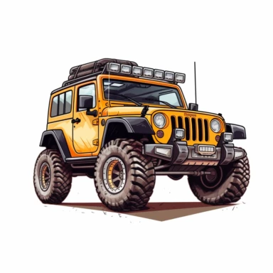 cartoon style jeep wrangler, clipart, white background