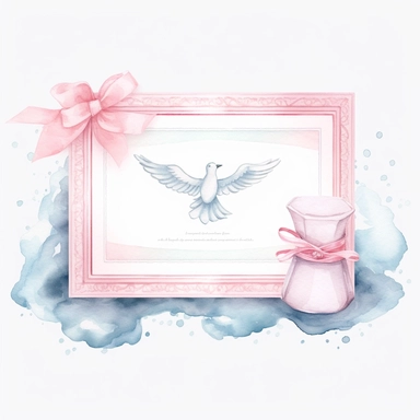 Graceful Baptism Watercolor Clipart - Pastel pink Baptism Certificate: This clipart represents a baptism certificate in pastel blue, highlighting the official recognition of this spiritual milestone.