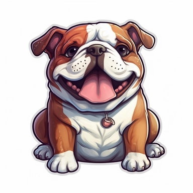 cute Bulldog, happy and smiling, bold line, clipart, sticker, white background, no shadow, 8k detail