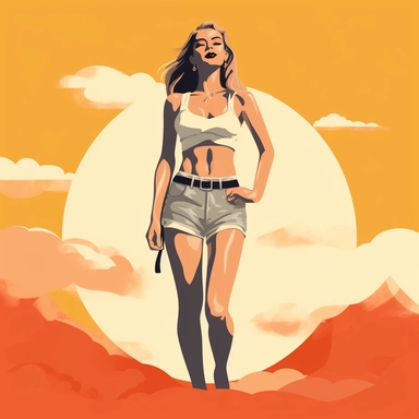 woman wearing overall shorts with bikini top underneath clipart