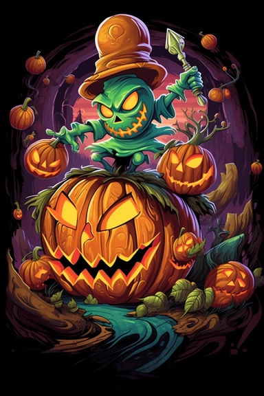 tshirt design, a cartoon style clipart pumpkin, in the style of shiny kitsch pop art carnival of consumerism, sculptural costumes, color stripes, gerald brom, theatrical, lively and energetic