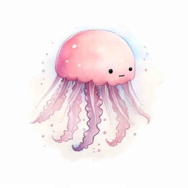 jelly fish on its own naive art soft watercolour childrens book illustration in shades of pink white background Clipart