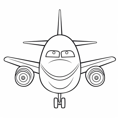 coloring page for kids of airplane, white neutral background, clean line art, low details , 1,5px thick black lines, simple clipart. simple