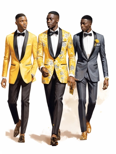 full body watercolor African groom with groomsmen clipart, hd