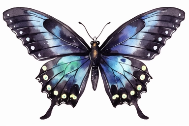 Watercolor, Black swallowtail butterfly, clipart, hd, on a white background, spaced out