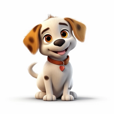 an adorable cute happy puppy dog with big puppy eyes, 3D image, full body image, pixar style, clipart