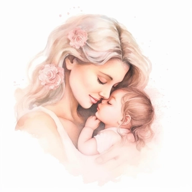 Illustrate a heartwarming watercolor clipart in soft pastel pink hues of a mother bestowing a gentle kiss on her baby girl's lips, capturing a moment of deep affection. Their faces, depicted with real and intricate details, should be on a white background.