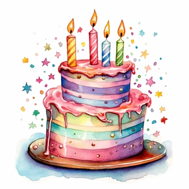 whimsical watercolor of an amzing magical birthday cake clip art