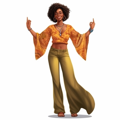 ultra realistic, bohemian african american woman, standing and happy, clipart