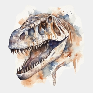 Watercolor dinosaur fossil clipart, white isolated background, space out, hd