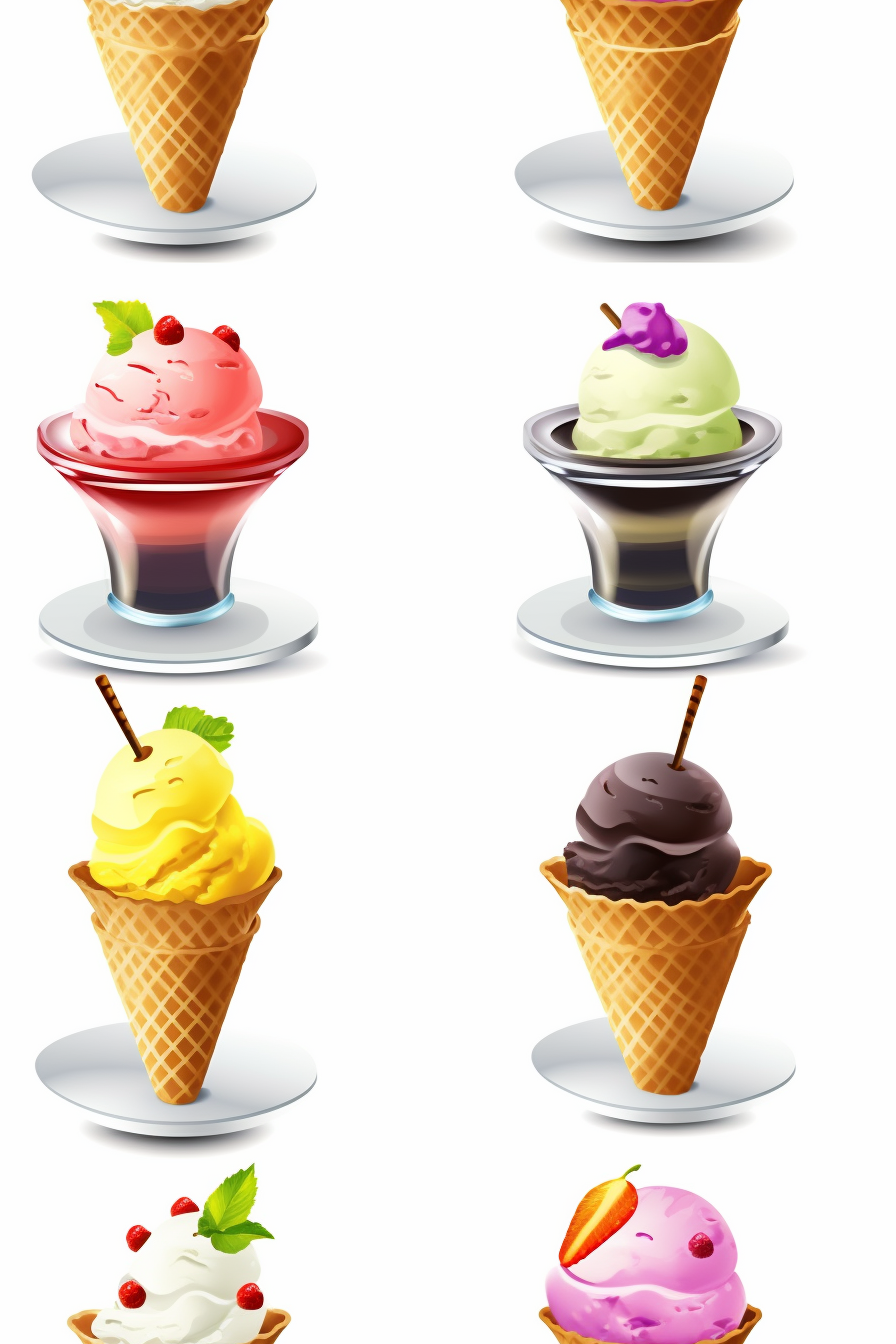 Cute Ice Cream Colorful Flavor Dessert Snack Scoop Cone Stick Fruit Fresh  Illustration Vector Clipart Cartoon