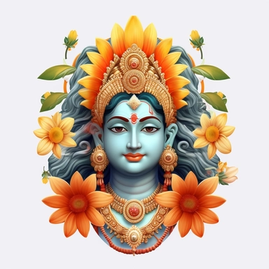 indian god clipart, flower art [God] [Vishnu], High defination clipart [8k]