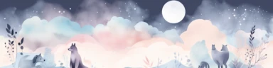 Create a etsy banner, minimalism soft boho mystic magic pastel smoke and fog clipart universe with cute pet animals, 4k, soft watercolor, brush strokes, soft lighting, watercolor style, perfect composition, perfect illustration