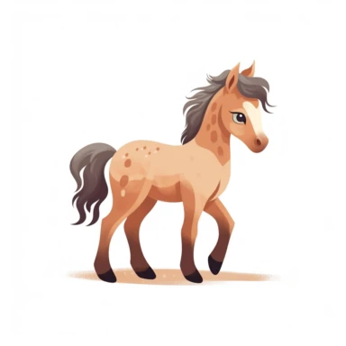 a baby horse clipart with illustration, full body shot ,8k, style of Bohemian, style of Anna Süßbauer and Jon Klassen,vector, Vector, white background,Solid Background, Sharpness and clarity, masterpiece, trending on Artstation and Dribbble.