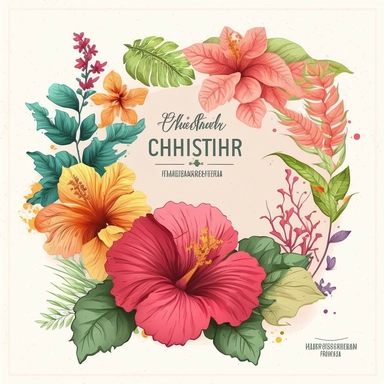 summer Illustrations, hibiscus flower, flower frame ,graphics, Cheerful Colors, Hand-Drawn Art, Botanical Clipart, Watercolor Elements, 8k