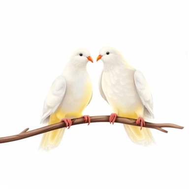 two love doves birds sitting on a branch, clipart, white background