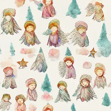 chistmas angels pattern, gradient background in watercolor clipart style
