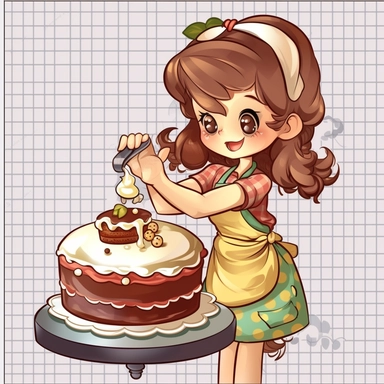 cartoonish girl cooking cake sticker png clipart