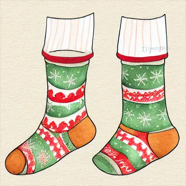 christmas socks, gradient background, in watercolor clipart style