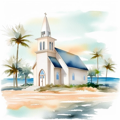 imaginewatercolor pastel clipart wedding church on beach HD 4K Detail, white background
