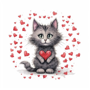 Axel scheffler illustration style valentine cat, high definition, 16k, insanely detailed, fine detail, sharp focus, illustration, white background, isolated clipart vector