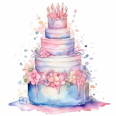 watercolor cake for a princess theme clip art