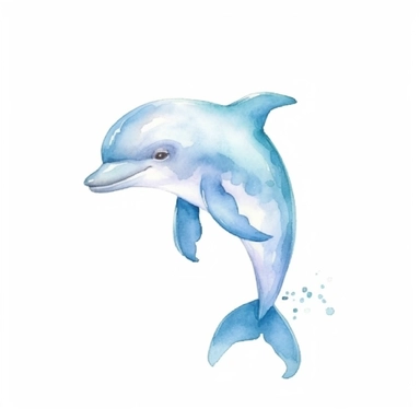 a sweet baby dolphin with kind eyes clipart with watercolor illustration,full body shot,8k,etsy style, white background