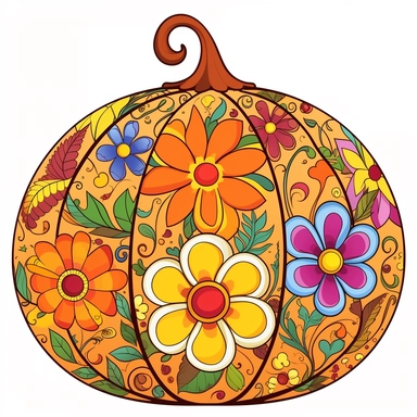 Groovy hippie 60s halloween pumpkin, Funny cartoon flower power clipart white background