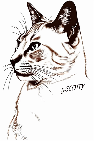 chat assis de face corps entier, contour de la silhouette au trait fin croquis simple une ligne, clipart vector logo, style Leonardo da vinci, fond blanc