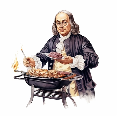 clip art, handsome Ben Franklin bbq, white background
