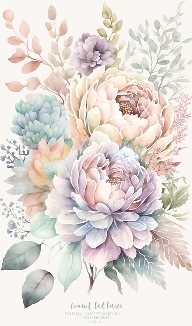 soft colorful pastel colored floral arrangement clipart, soft and subtle, colorful fairy pastel colors watercolor style, fawncore, pastel roses only, single rose, light purple pastel, light pink pastel, dreamy pastel colors, carnation pastel, tulips pastel, sunflower pastel, muted pastel colors, plain white background, use of fabric, excellent depth of shading in soft watercolor style, watercolor artwork, plain white background for transparent editing