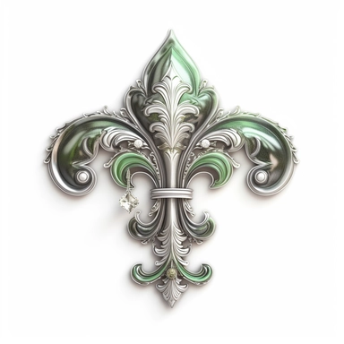 Clipart, gorgeous fleur de lis, green and grey colours, luminous, glowy, intricate, illustration, detailed, 8k, png, isolated on white background