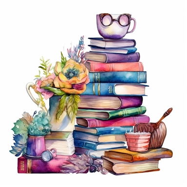 Watercolor Bookworm Life Clipart, isolated on white background