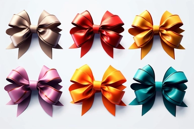 6 cute big individual holiday packaging bows for giftbox isolated on a plain solid background, clipart
